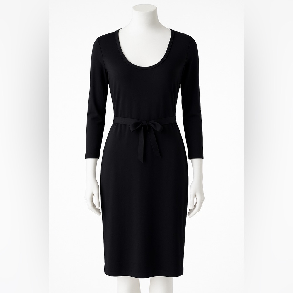 Valentino Roma Black Bow Ribbon Belt Long Sleeve Scoop Neck Dress 8
